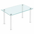 Mesa de Comedor de Cristal Transparente con Estructura Metálica Blanca 140x75x80 cm
