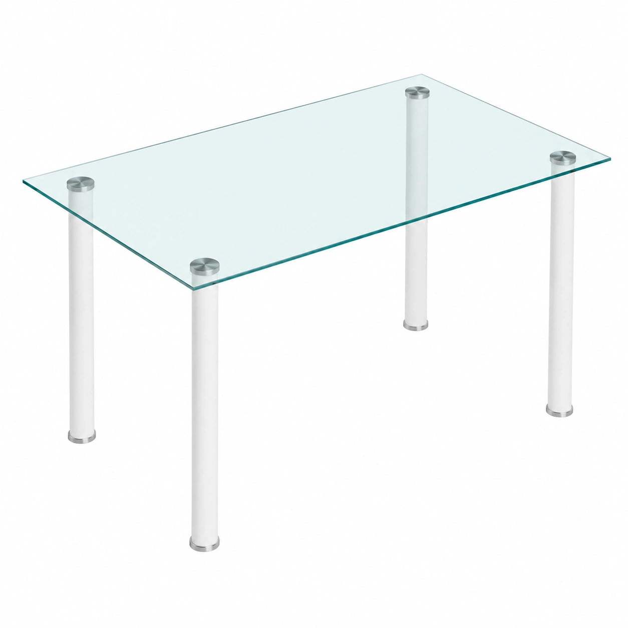 Mesa de Comedor de Cristal Transparente con Estructura Metálica Blanca 140x75x80 cm