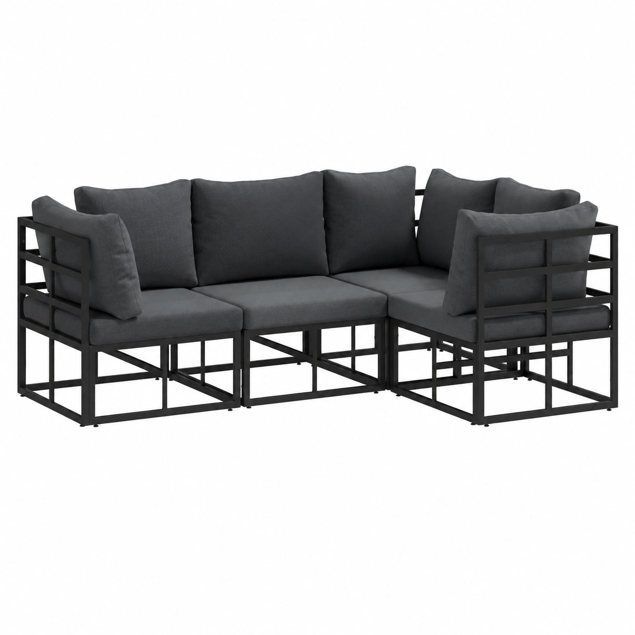 Conjunto de Sofás de Jardín Negro de Aluminio con Cojines, 4 Piezas, Moderno y Resistente al Clima