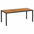 Mesa de Jardín de Ratán Sintético Negra con Madera de Acacia 190x90x75 cm para Exterior
