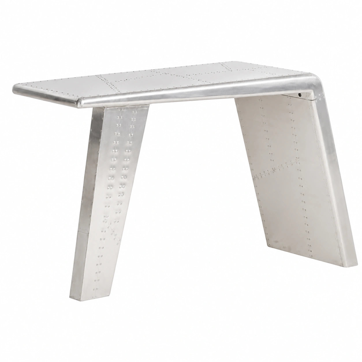 Mesa de Oficina Estilo Aviación, Metal Plateado y MDF, 112x50x76 cm, Escritorio de Juego con Remaches