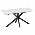 Mesa de Comedor ALIX para 8 Personas con Patas de Metal Negras y Tapa Efecto Mármol Blanco de 160 cm
