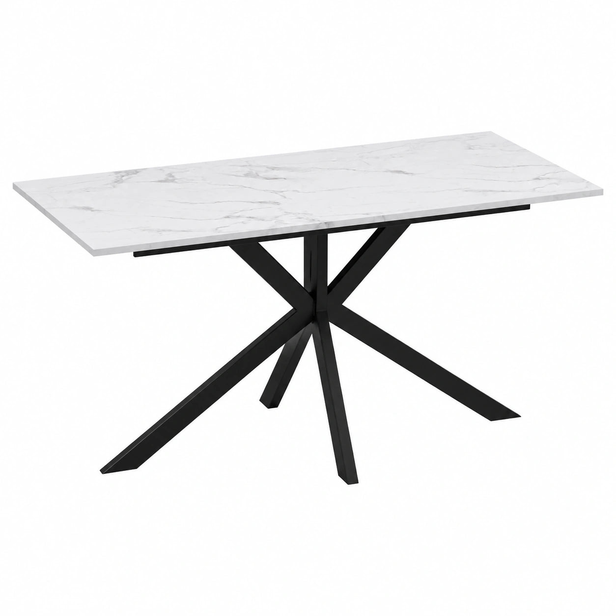 Mesa de Comedor ALIX para 8 Personas con Patas de Metal Negras y Tapa Efecto Mármol Blanco de 160 cm