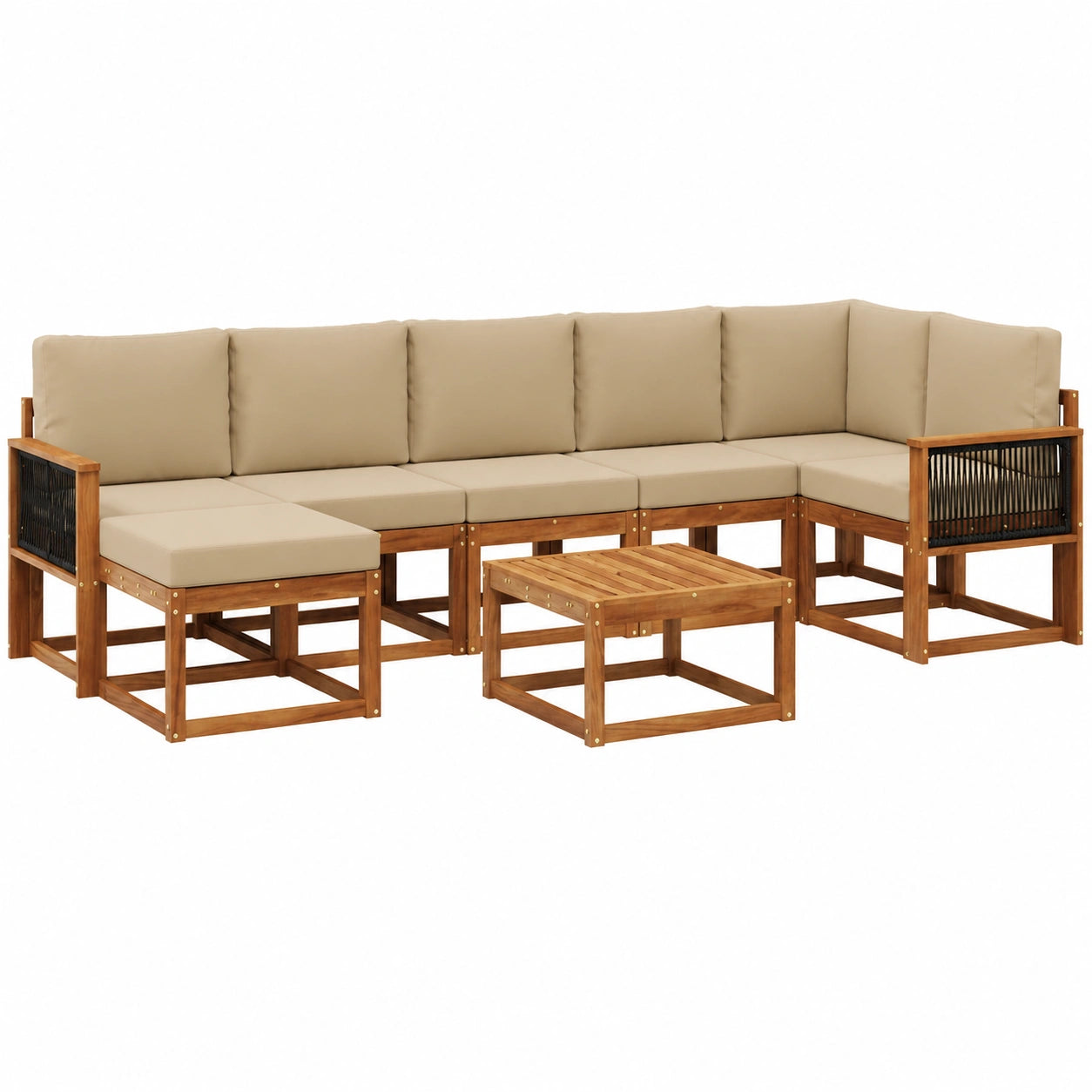 Set de Sofás de Jardín 8 piezas Natural y Beige, Muebles de Exterior Modernos de Acacia
