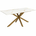 Mesa de comedor para 8 personas Alix con patas de araña de latón y tablero efecto mármol dorado de 160 cm