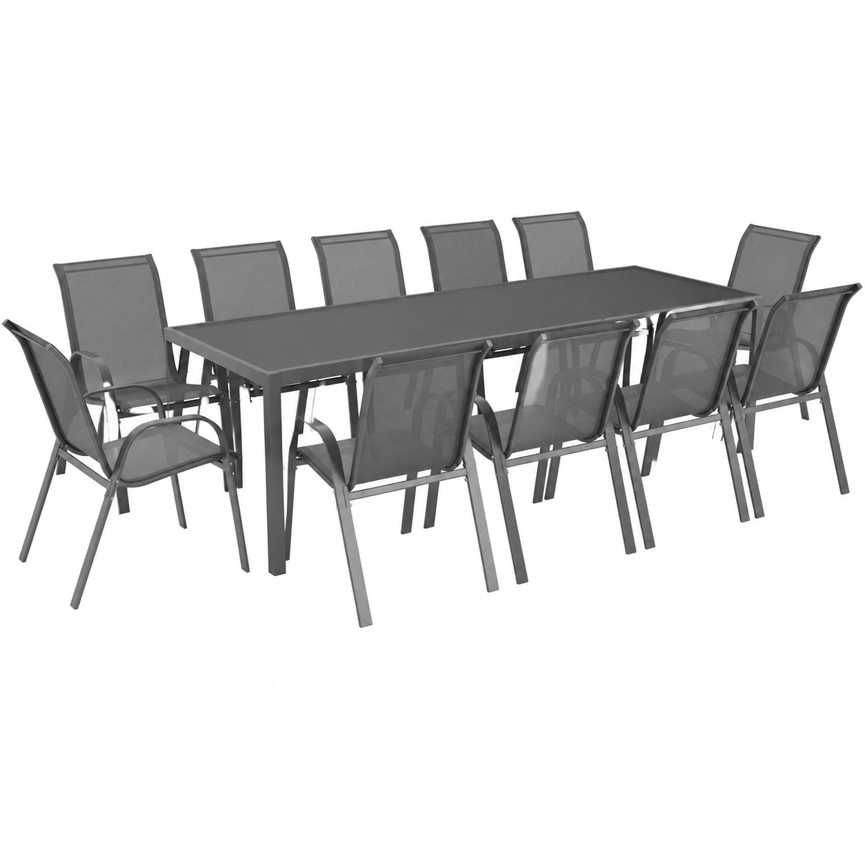 Conjunto de Muebles de Jardín Extensible con Mesa de 135-270 cm y 12 Sillas Apilables, Color Gris Antracita