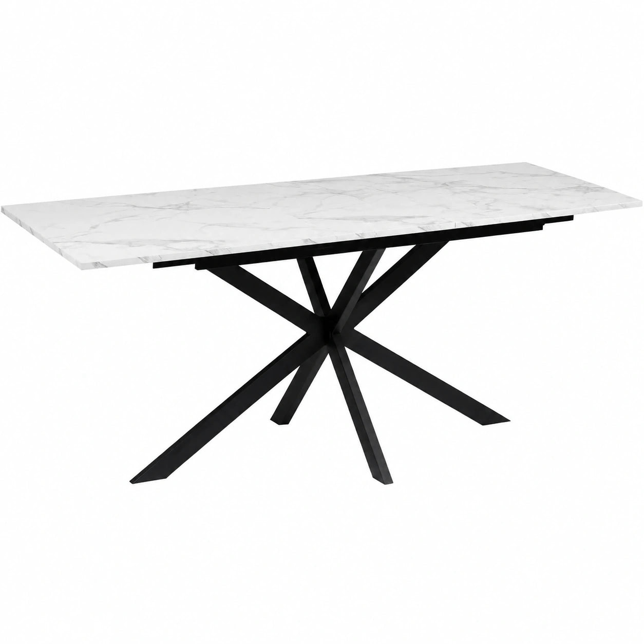 Mesa de Comedor Extensible Alix para 6-10 Personas con Efecto Mármol y Pie Negro, 160-200 cm