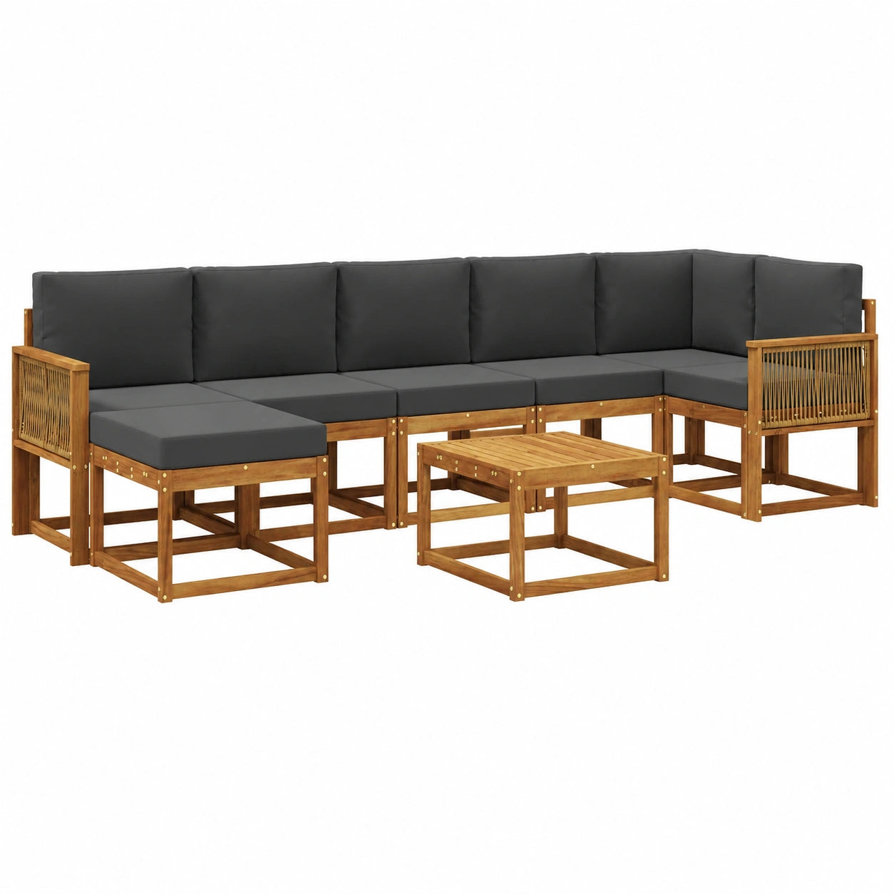 Conjunto de Sofás de Jardín 8 Piezas Natural y Antracita de vidaXL, Sofá Modular Moderno para Exterior, Muebles de Terraza de Acacia Duraderos